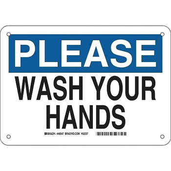 Brady Please Wash Your Hands Sign, 7 in H x 10 in W, Black/Blue on White (1 EA / EA)