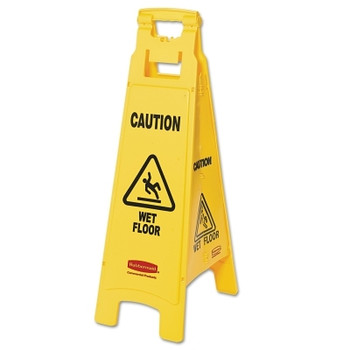 Rubbermaid Commercial Floor Safety Sign, Caution Wet Floor, Yellow, 26 in L x 11 in W (1 EA / EA)