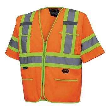 Pioneer 6690U/6691U HV Polyester Tricot Sleeved Safety Vest, 2X-Large, Orange (1 EA / EA)