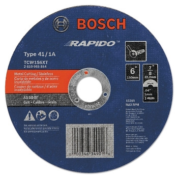 Bosch Power Tools Thin Cutting/Rapido Type 1A (ISO 41) Wheels, 6 X .045, 7/8 in Arbor, AS60INOX-BF (25 EA / BX)