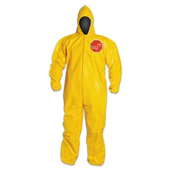 DuPont Tychem 2000 Coverall, Bound Seams, Attached Hood, Elastic Wrists and Ankles, Front Zipper, Storm Flap, Yellow, Medium (12 EA / CA)