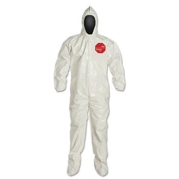 DuPont Tychem 4000 Coverall,Taped Seam, Attached Hood and Sock, Elastic Wrist, Boot Flap, Zipper Front, Storm Flap, White, 3X-Large (6 EA / CA)