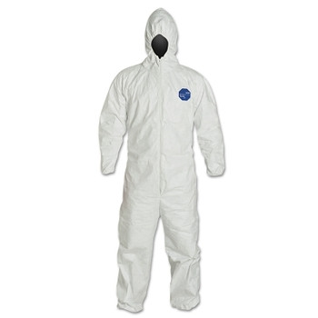 DuPont Tyvek 400 Coverall, Serged Seams, Attached Hood, Elastic Waist, Elastic Wrists and Ankles, Front Zip, Storm Flp, Wht, XL, VP (25 EA / CA)