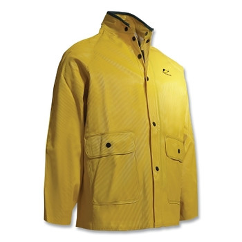 ONGUARD Webtex Rain Jacket, Hood Snaps, 0.65 mm Thick, Heavy-Duty Ribbed PVC, Yellow, Large (1 EA / EA)