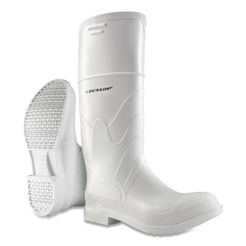 Dunlop Protective Footwear White Rubber Boots, Plain Toe, Men's 8, 16 in Boot, PVC, White (1 PR / PR)