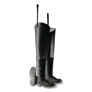 Dunlop Protective Footwear Hip Waders, Plain Toe, Steel Shank, Men's 13, 32 in Inseam, Polyblend/PVC, Black (1 PR / PR)
