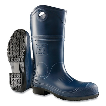 Dunlop Protective Footwear DuroPro Rubber Boots, Steel Toe, Men's 10, 16 in Boot, Polyblend/PVC, Blue/Black (1 PR / PR)
