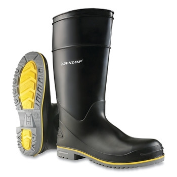 Dunlop Protective Footwear Polyflex 3 Rubber Boots, Steel Toe, Men's 10, 16 in Boot, PolyBlend/PVC, Black/Gray/Yellow (1 PR / PR)