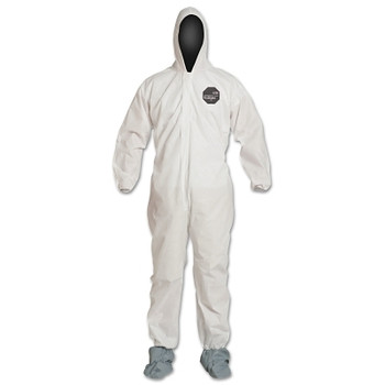 DuPont Proshield 10 Coverall, Attached Hood and Boots, Elastic Wrist and Ankles, Zipper Front, Storm Flap, White, 4X-Large (25 EA / CA)