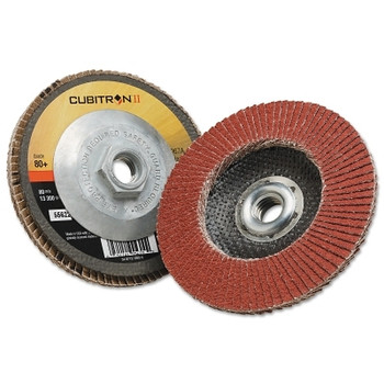 3M Abrasive Cubitron II Flap Disc 967A, 4-1/2 in dia, 80 Grit, 5/8 in-11 Arbor, 13,300 RPM, Type 29 (10 DC / CA)