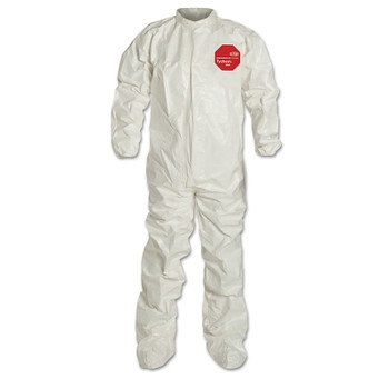 DuPont Tychem 4000 Coverall, Taped Seams, Collar, Elastic Wrists, Attached Socks, Zipper Front, Storm Flap, White, 3X-Large (4 EA / CA)