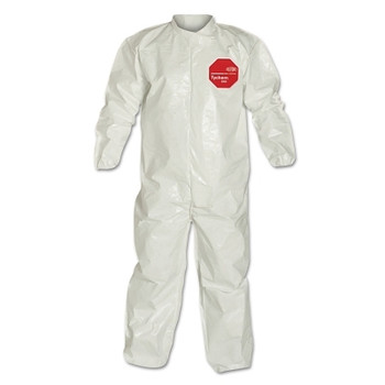 DuPont Tychem 4000 Coverall, Bound Seams, Collar, Elastic Wrist and Ankles, Zipper Front, Storm Flap, White, 2X-Large (12 EA / CA)