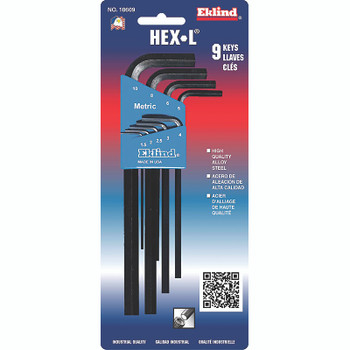 Eklind Tool Hex-L Key Set, 9 per Holder, Hex Tip, Metric, Long Arm (1 ST / ST)