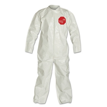 DuPont Tychem 4000 Coverall, Bound Seams, Collar, Open Wrists and Anckles, Zipper Front, Storm Flap, White, X-Large (12 EA / CA)