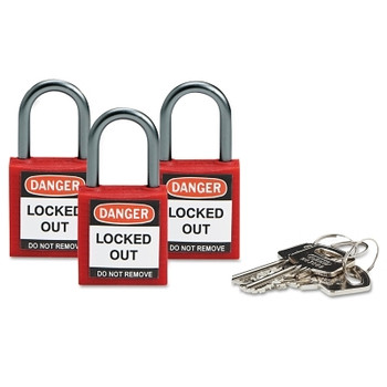 Brady Compact Safety Locks,  1 1/5 in W x 5/8 L in x 1 2/5 H, Red, 3/Pk (1 PK / PK)