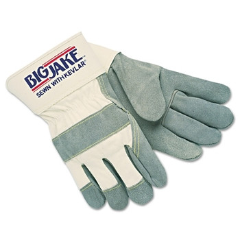 MCR Safety Big Jake Premium A+ Side Leather Single-Palm Work Gloves, XL, Chrome/Wh, 2-3/4 in Cuff, Jersey Palm Lining, 1700 (12 PR / DOZ)