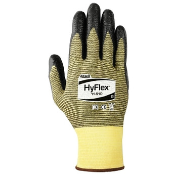 Ansell HyFlex 11-510 Nitrile Palm Coated Gloves, Size 10, Yellow/Black (12 PR / BG)
