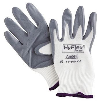 Ansell HyFlex 11-800 Nitrile Foam Palm Coated Gloves, Size 6, Gray/White (12 PR / DZ)