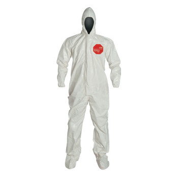 DuPont Tychem 4000 Coverall, Attached Hood and Sock, Elastic Wrists, Zipper, Storm Flap, White, X-Large, Berry Amendment Compliant (1 CA/CA)