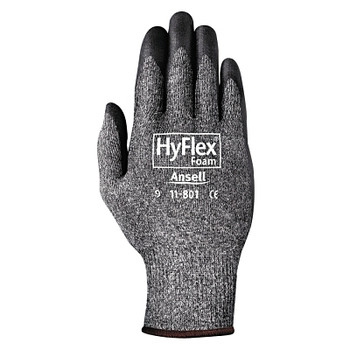 Ansell HyFlex 11-801 Nitrile Foam Palm Coated Gloves, Size 11, Black/Dark Gray (12 PR / DZ)