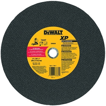 DeWalt Extended Performance Metal Chop Saw Wheels, 14", 1" Arbor, TA24T Grit, 4,300 rpm (10 EA / BX)