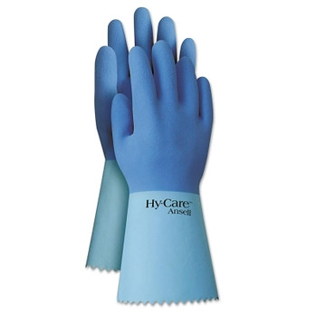 Ansell Hy-Care Gloves, 10, Natural Latex, Blue (12 PR / DZ)