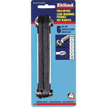 Eklind Tool Metric Fold-Up Hex Key Set, 6 per Fold-Up, Hex Tip, Metric, Long (1 ST / ST)