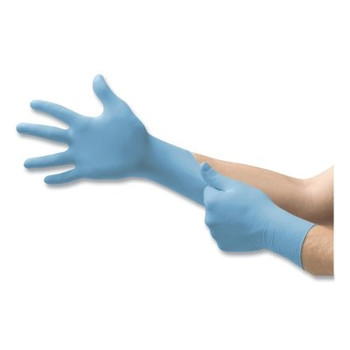 TouchNTuff 92-675 Nitrile Powder-Free Disposable Gloves, Textured Fingers, 4.3 mil Palm/5.5 mil Fingers, Small, Blue (1 BX / BX)