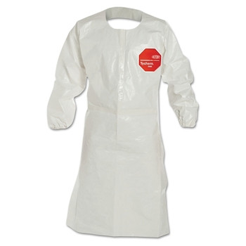 DuPont Tychem 4000 Long Sleeved Apron with Elastic Wrists, 29 in W x 46-1/2 in L, Tyvek/Saranex 23-P, White, 3X-Large (25 EA / CA)