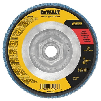 DeWalt High Perf T29 Flap Disc, 4-1/2 in, 36 Grit, 5/8 in-11 Arbor, 13,300 RPM (10 EA / BOX)