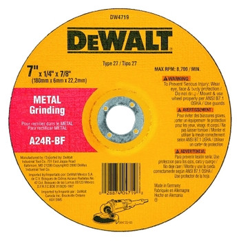 DeWalt Type 27 Depressed Center Wheels, 7 X 1/4 X 7/8, A24R Grit, Aluminum Oxide (10 EA / BX)