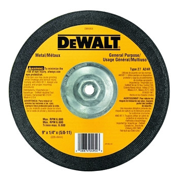 DeWalt Type 27 Depressed Center Wheels, 9 X 1/4 X 5/8 -11, A24R Grit, Aluminum Oxide (10 EA / BX)