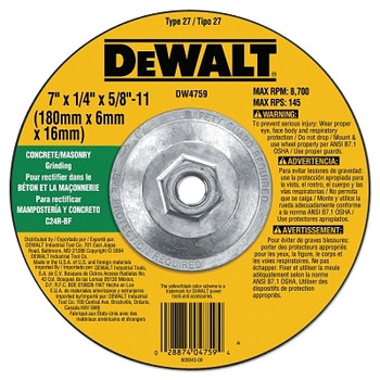 DeWalt Type 27 Depressed Center Wheels, 7  X 1/4 X 5/8"-11, C24R Grit, Silicon Carbide (10 EA / BOX)