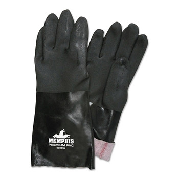 MCR Safety 14" BLACK DOUBLE-DIPPEDPVC GLOVES JERSEY LINE (12 PR / DOZ)