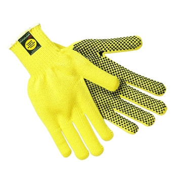 MCR Safety Kevlar Gloves, Large, Yellow, PVC Dots 1 Side (12 PR / DZ)