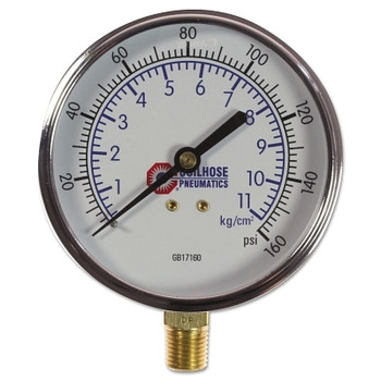 Coilhose Pneumatics 3 1/2 in Chrome Plated Gauge, 160 psi (tensile), Chrome, 1/4 in NPT(M) (1 EA / EA) Coilhose Pneumatics 3 1/2 in Chrome Plated Gauge, 160 psi (tensile), Chrome, 1/4 in NPT(M) (1 EA / EA)