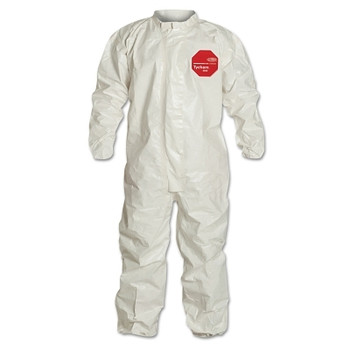 DuPont Tychem 4000 Coverall, Taped Seams, Collar, Elastic Wrist and Ankles, Zipper Front, Storm Flap, White, Large (6 EA / CA)
