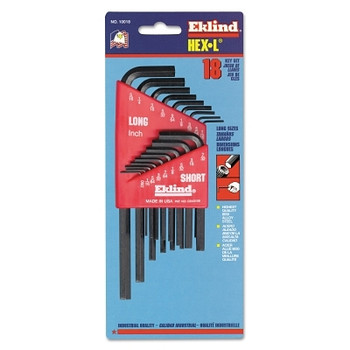 Eklind Tool Hex-L Key Set, 18 per holder, Hex Tip, Inch (6 SET / CTN)