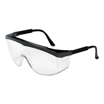 MCR Safety Stratos Spectacles, Clear Lens, Polycarbonate, Uncoated, Black Frame, Nylon (1 PR / PR)