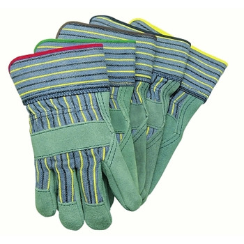 MCR Safety Select Split Cow Glove, Large, Leather, Blue Fabric w/Yellow Stripe, Knit Wrist (12 PR / DZ)