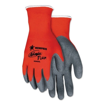 MCR Safety Ninja Flex Palm/Fingertip Latex-Coated Work Gloves, Small, Gray/Red (1 PR / PR)