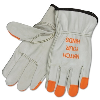 MCR Safety Unlined Drivers Gloves, Industrial Grade Cowhide, X-Large, Keystone Thumb, Beige/Hi-Vis Orange (12 PR / DZ)