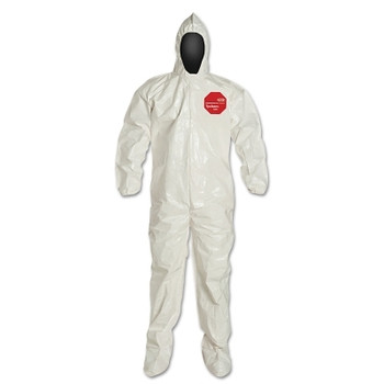 DuPont Tychem 4000 Coverall, Attached Hood and Sock, Elastic Wrists, Zipper, Storm Flap, White, Medium, Berry Amendment Compliant (1 CA / CA)