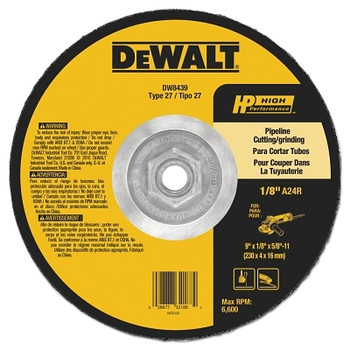 DeWalt Pipeline Cutting/Grinding Wheels, 9 in, A24R Grit, 6,600 rpm (10 EA / BOX)