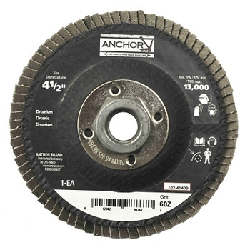 Anchor Brand Abrasive Flap Disc, 4-1/2 in, 60 Grit, 5/8 in - 11 Arbor, 13,000 rpm, Flat (10 EA / BX)