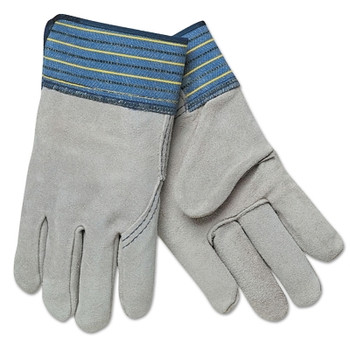 MCR Safety Select Split Cow Gloves, X-Large, Gray/Blue with Blue/Yellow/Black Stripes (12 EA / DZ)