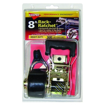 Keeper Rack-Ratchet Tie-Downs, Double-J Hooks, 1 1/2 in W, 8 ft L, 500 lb Capacity (3 EA / PAK)
