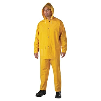 Anchor Brand 3-Pc Rainsuit, Jacket/Hood/Overalls, 0.35 mm, PVC Over Polyester, Yellow, 2X-Large (1 EA / EA)