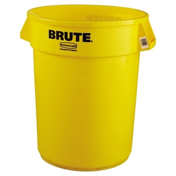 Rubbermaid Commercial BRUTE Round Container without Lid, 32 gal, Heavy-Duty Plastic, Yellow (1 EA / EA)