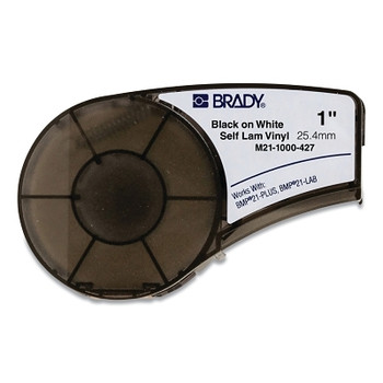 Brady BMP21 Plus Series B-427 Self Laminating Wire Wrap, 14 ft L x 0.5 in W, Black on White/Transparent (1 RL / RL)